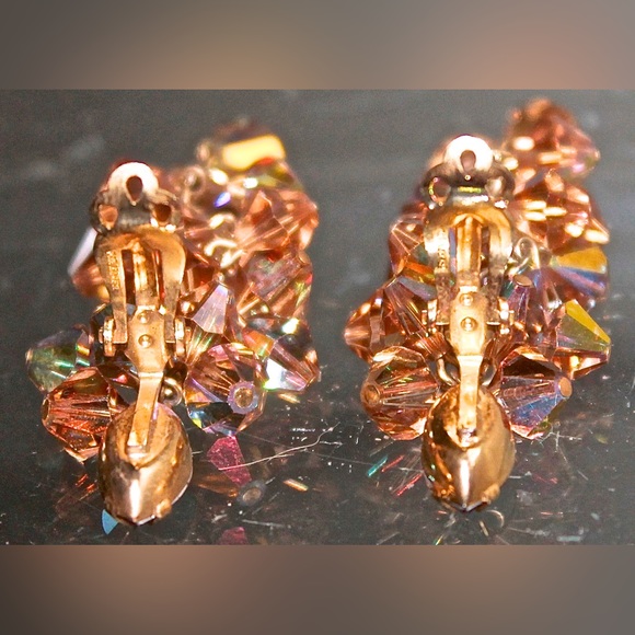 LEWIS SEGAL OF CALIFORNIA EARRINGS CLIP DANGLE GOLD AURORA BOREALIS VINTAGE - Picture 11 of 11